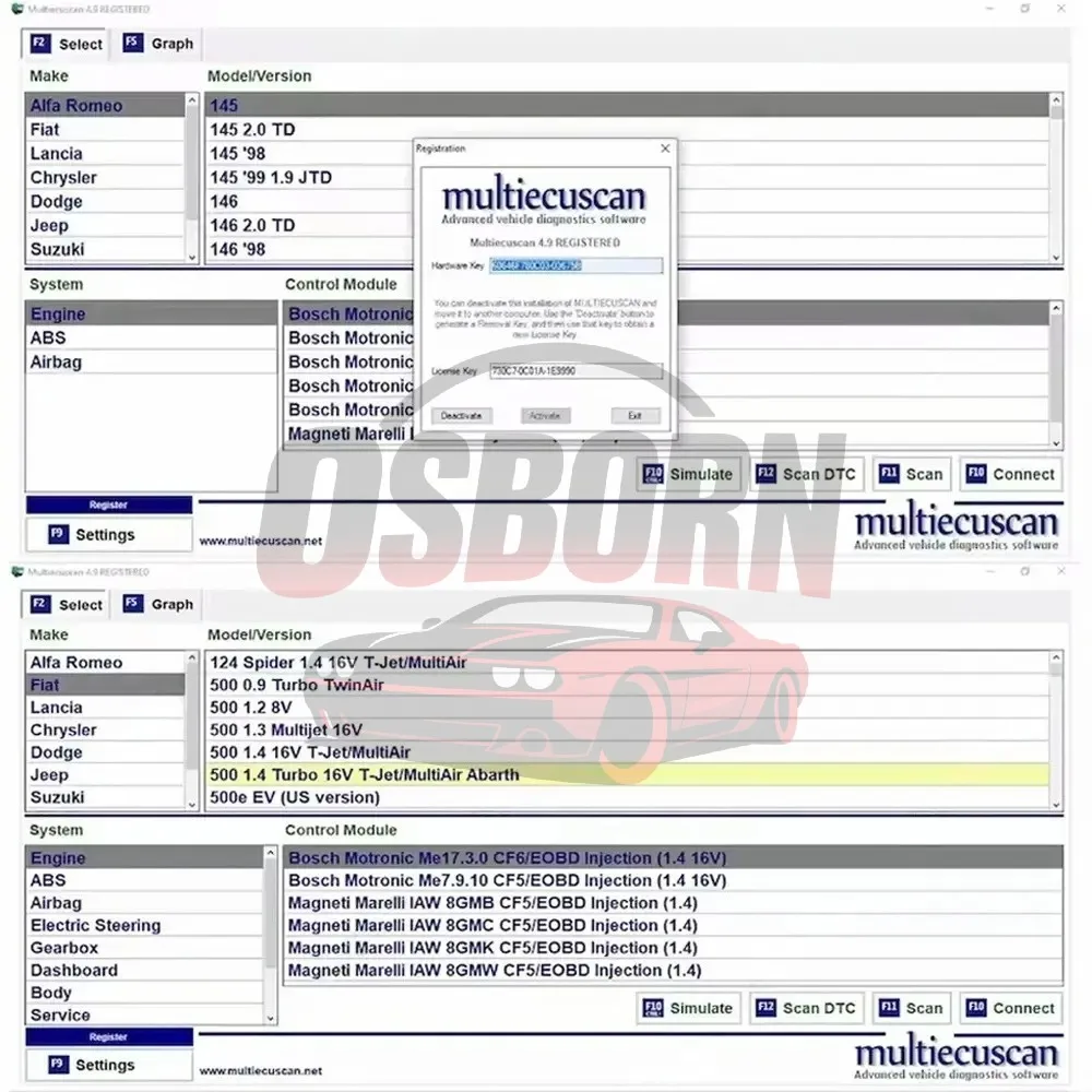 Multiecuscan V4.9 v4.8 v5.0 para Fiat Chrysler Dod/ge Jeep Su/zuki Software de escáner 4.9 funciona con herramientas elm327 obd2