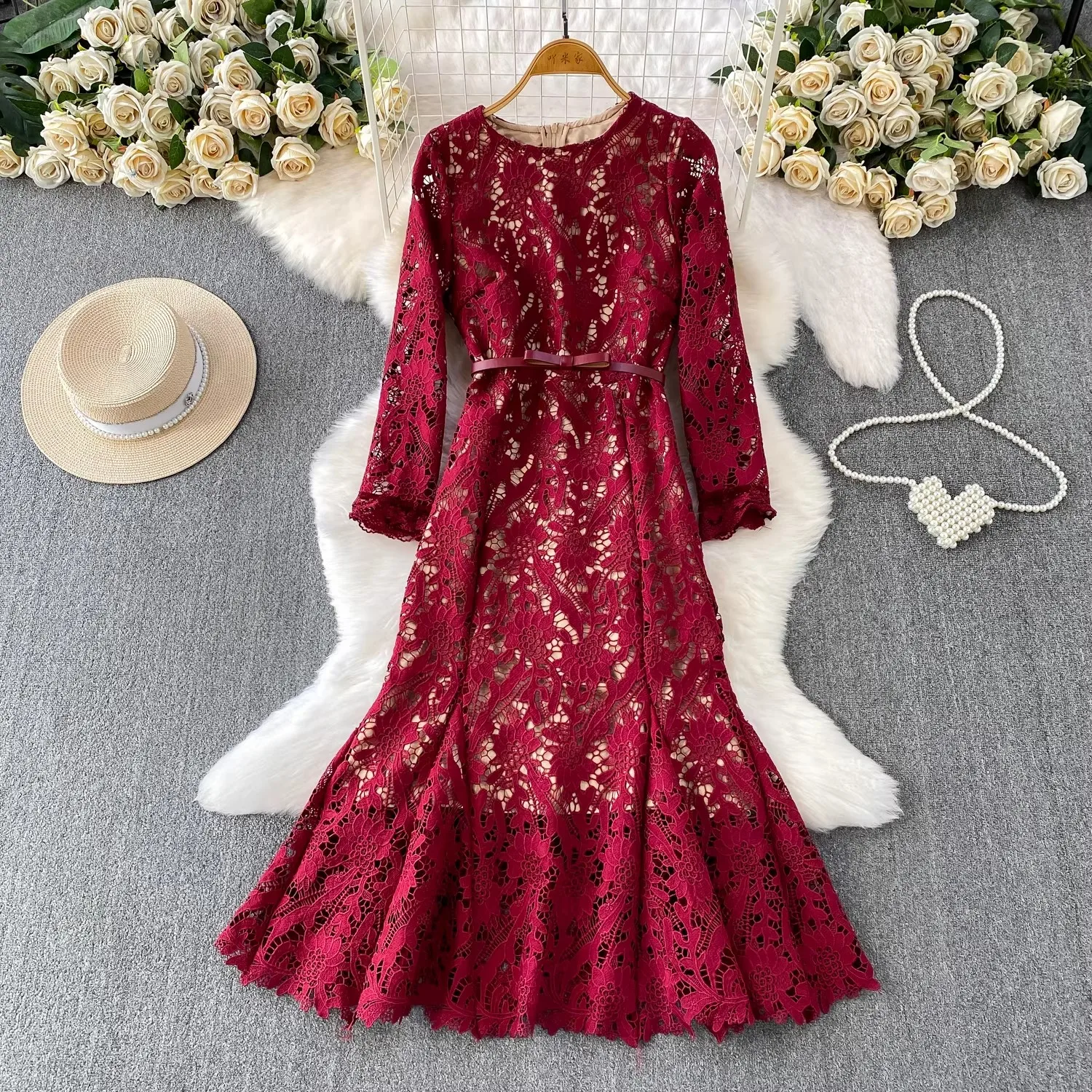 

Летнее роскошное женское кружевное вечернее платье с круглым вырезом, расклешенными рукавами, в стиле русалки, длиной до колена, элегантное, для торжественных мероприятий, вечеринок и дней рождения