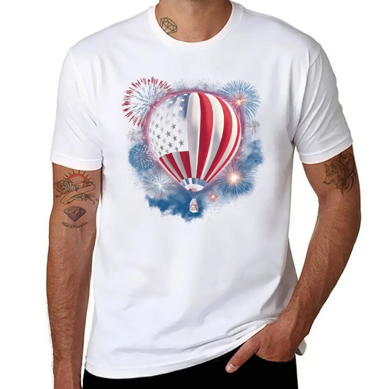 

Hot Air Balloon Firework US American Flag 4Th Of July T-Shirt essential t shirt t shirt for man 100 percent cotton T-Shirt