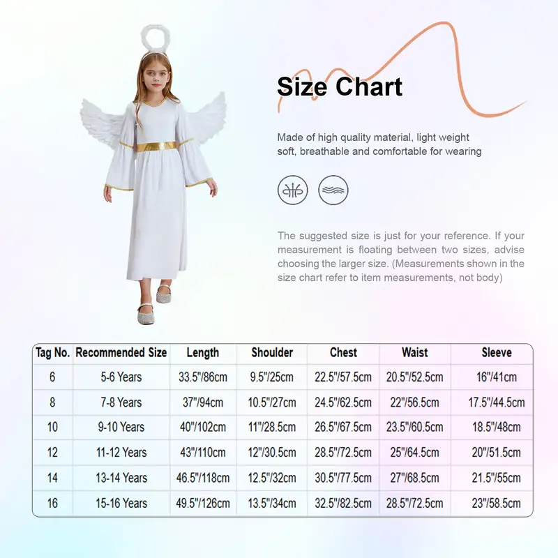 White Angel Costume for Girls Greek God Robe Princess Dress+Feather Wings Cosplay Set for Halloween Party Carnival Performance - Image 5