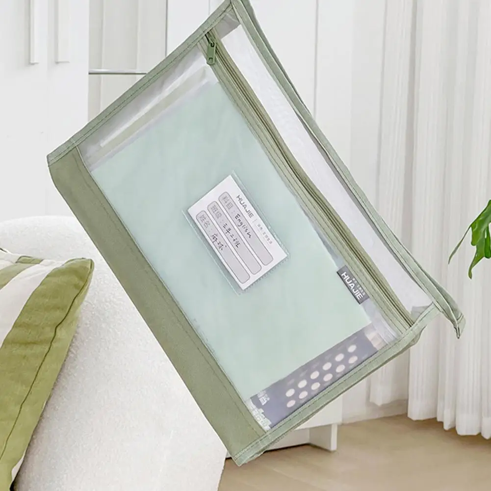 Portable File Holder Double-layer Mesh Zipper Pouch Convenient A4 File Holder for School Office Travel Organization