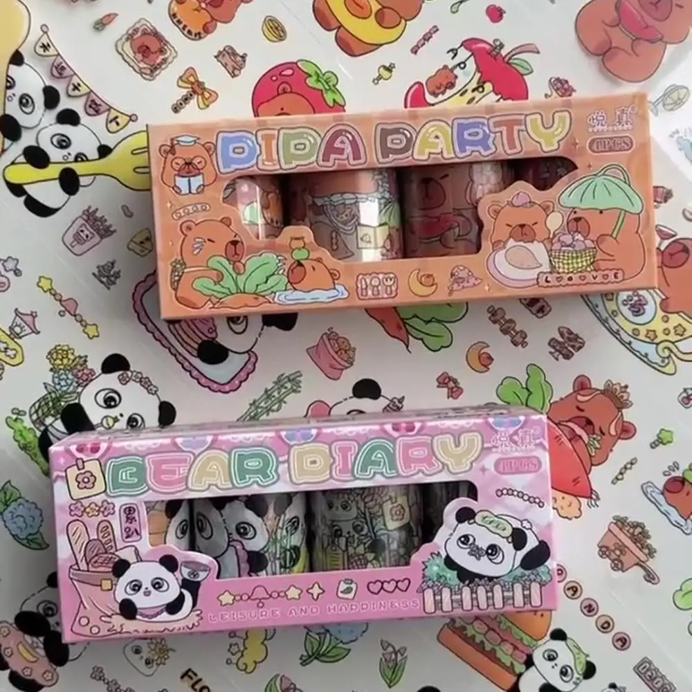 4Pcs/set Cute PET Decorative Tape Kawaii DIY Capybara Sticker Tape Cartoon Landscaping Decorative Stickers Student