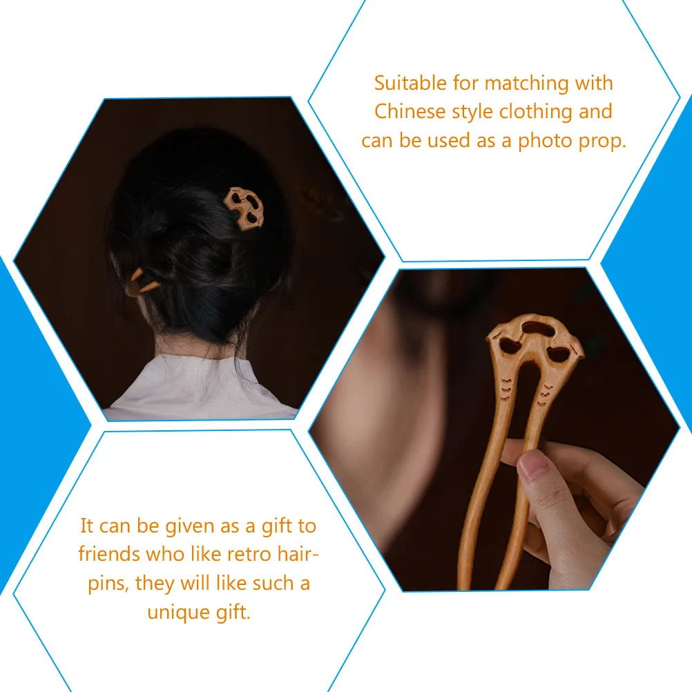 

Peach Wood Hairpin Simple Retro Hair Stick U Shaped Hairpin for Women Traditional Chinese Costume Hair Accessory