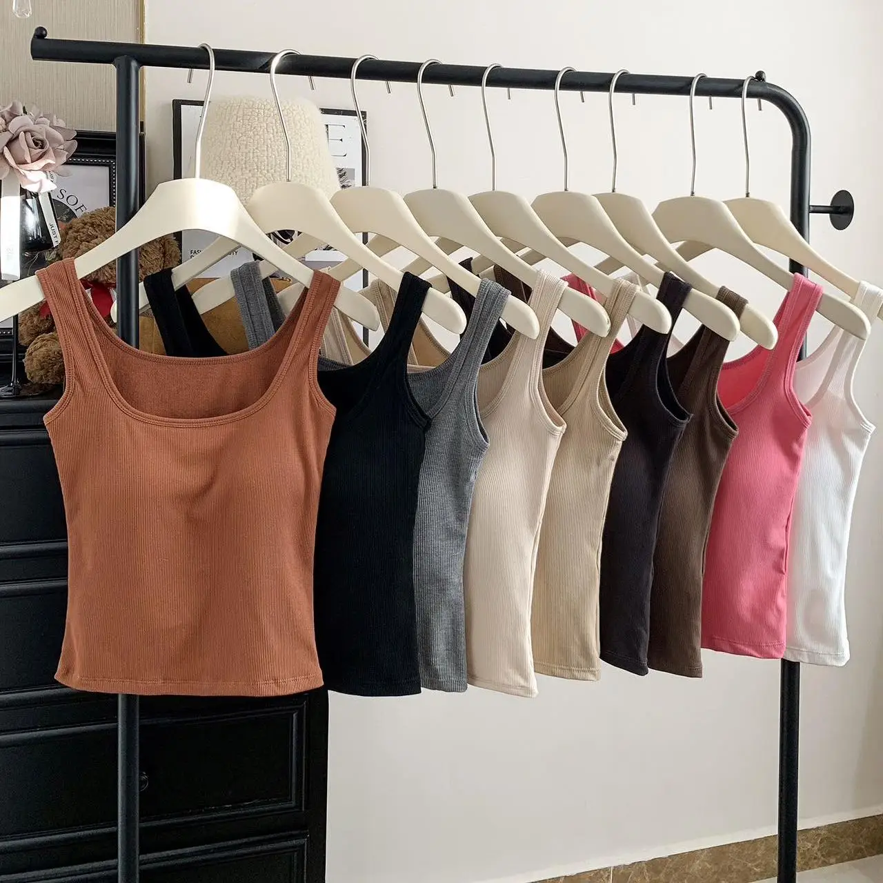 Autumn Winter New Style Comfortable Skin-friendly Small Vest Women's Square Collar Warm Simple Top Nylon Cotton Spandex Blend