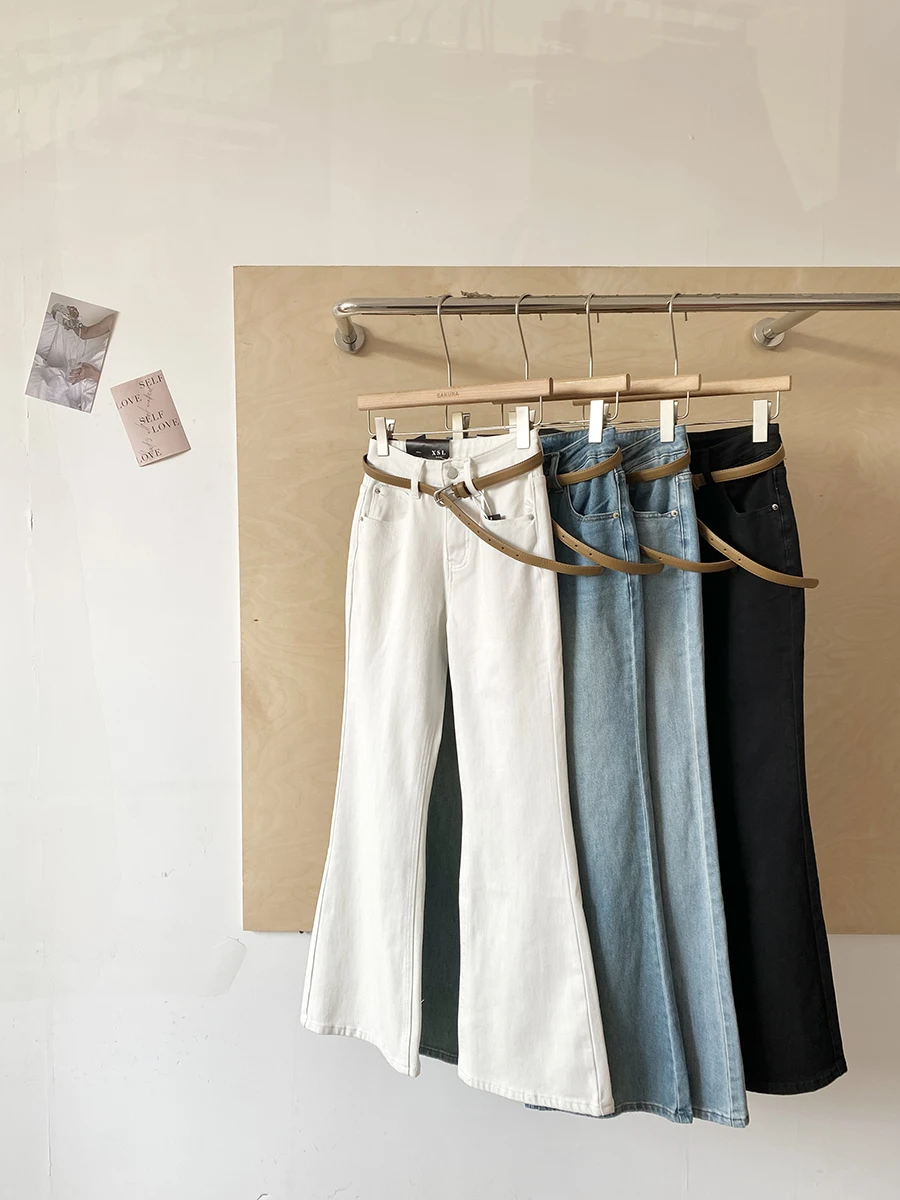 

Korean Style High Waist Slim Fit Denim Pants Women's Spring 2026 New Fashion Drapey Elastic Bell Bottoms Ladies Jeans