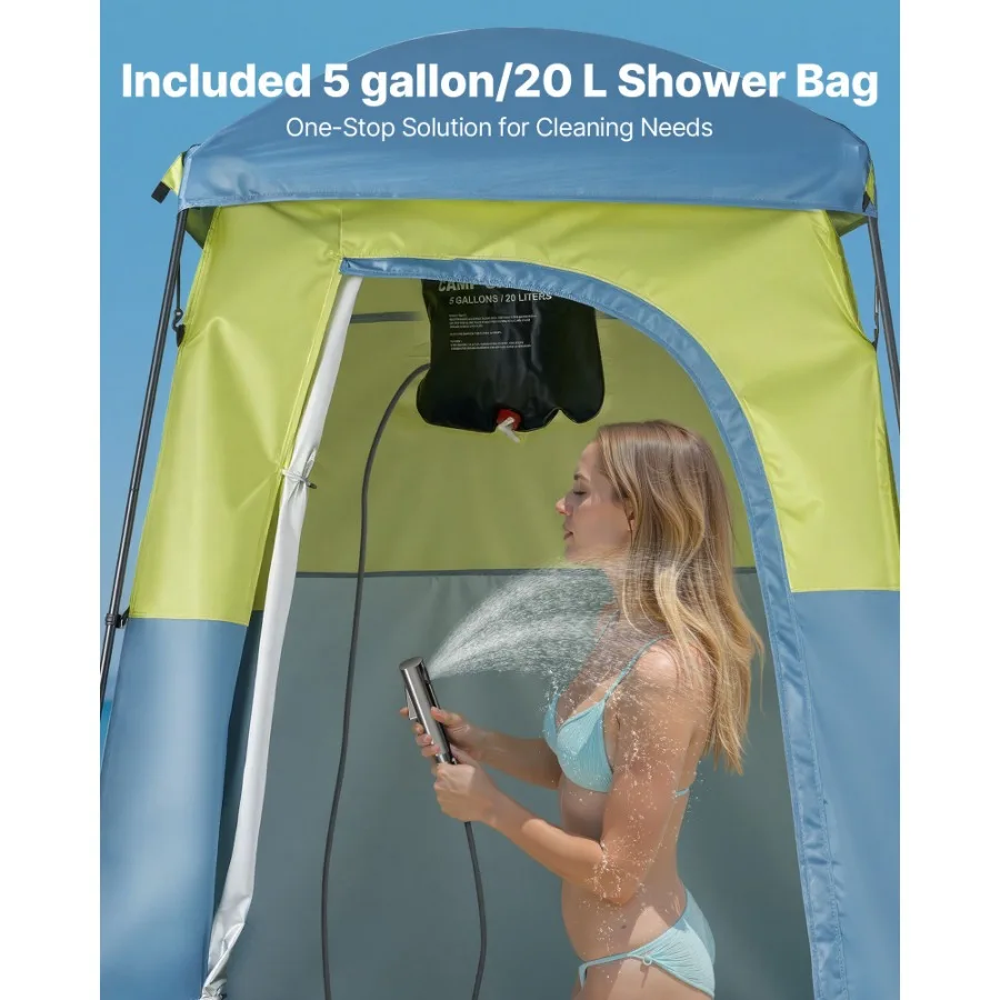 

Camping Shower Tent, 1 Room, Portable Privacy Tent Changing Room with Shower Bag, Ground Stakes, Ropes, Carry Bag, and Support