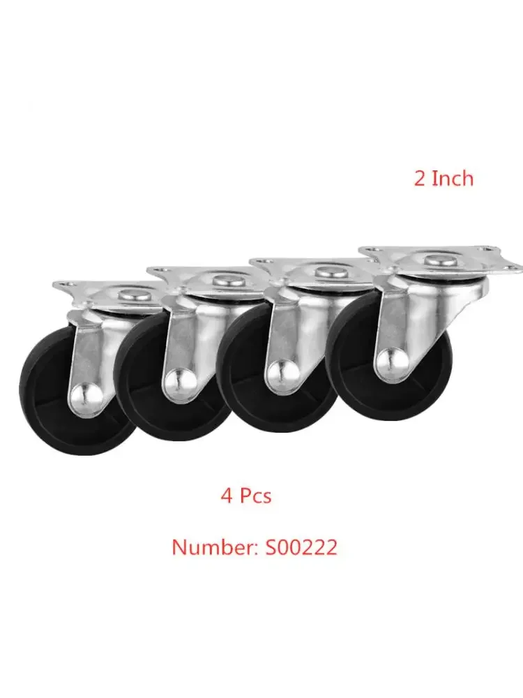 4 Pcs/Lot 2 Inch Casters Black Pp Universal Wheel Light Flat Bottom Vientiane Wear Resistant Nylon Rotating Pulley