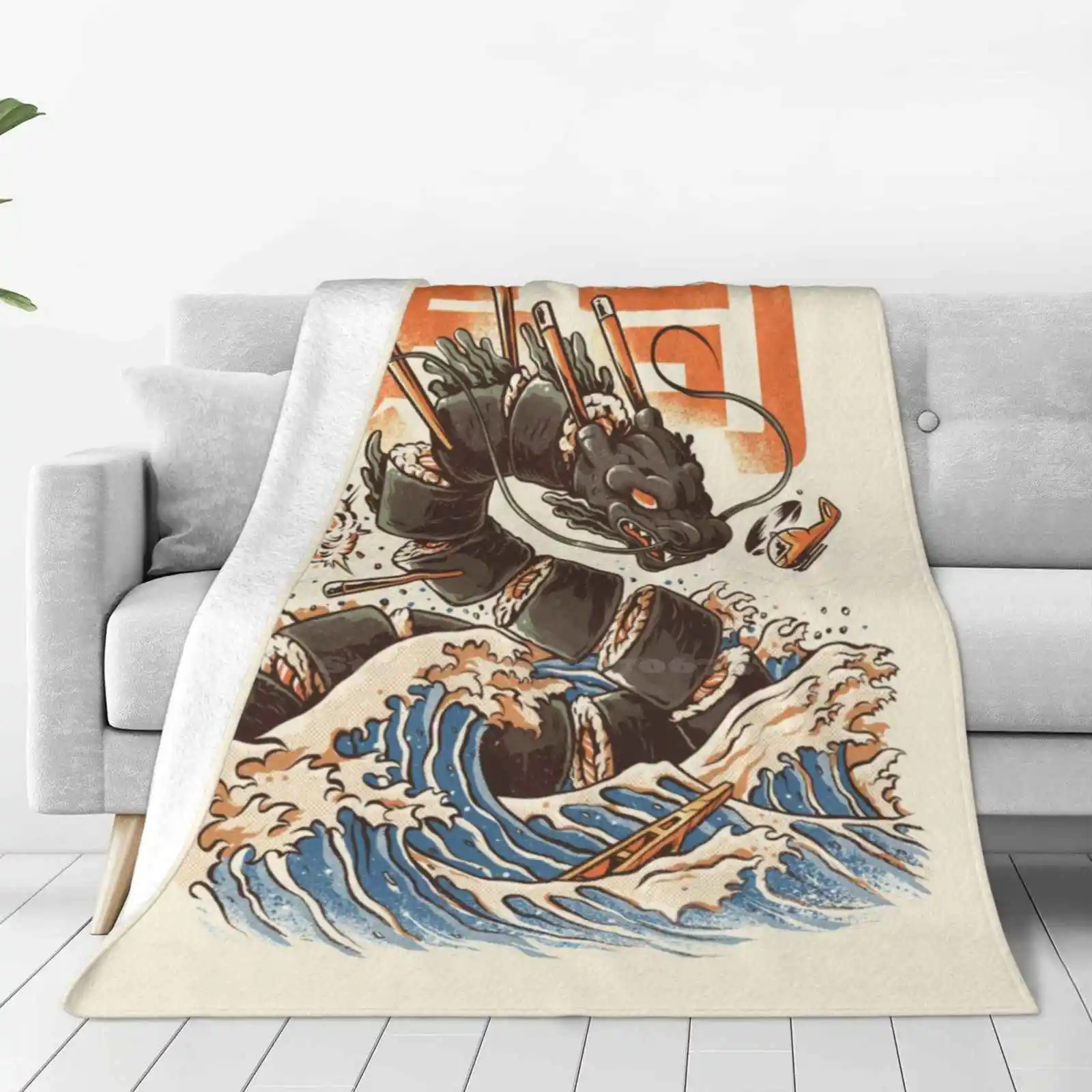 Great Sushi Dragon Latest Super Soft Warm Light Thin Blanket Monsters Great Wave Off Kanagawa Vintage Kaiju Onigiri Sushi