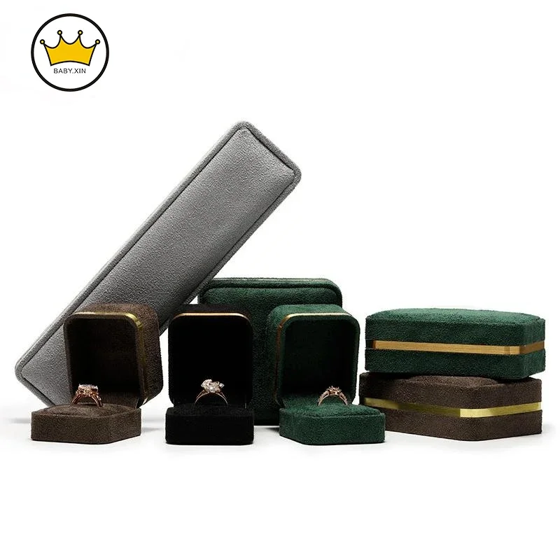 

Бархатная позолоченная коробка для хранения ювелирных изделий, новая коробка для ожерелья с подвеской из искусственной кожи, коробка для упаковки сережек и колец