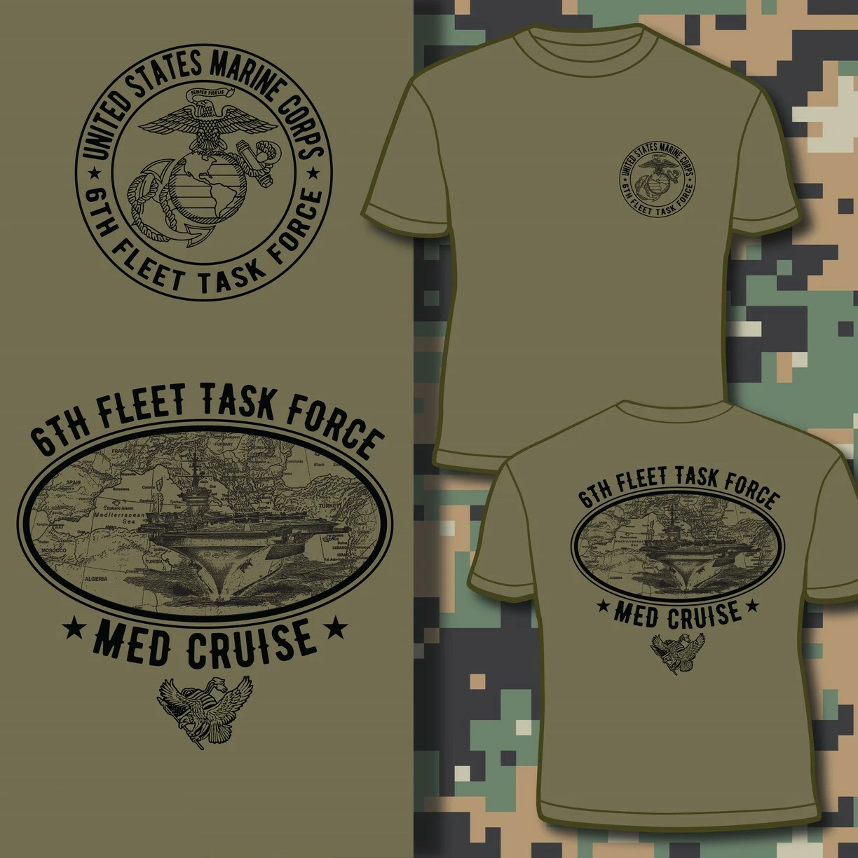 US Marine Corps 6th Fleet Task Force Med Cruise T Shirt. Short Sleeve 100% Cotton Casual T-shirts Loose Top New Size S-3XL