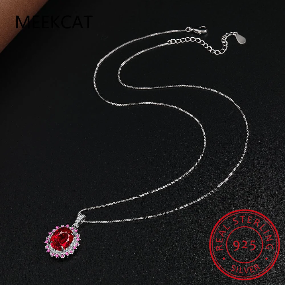 البيضاوي حقيقية العقيق الأحمر روبي 925 فضة الأميرة ديانا نفس قلادة قلادة للنساء موضة الأحجار الكريمة والمجوهرات المختنق