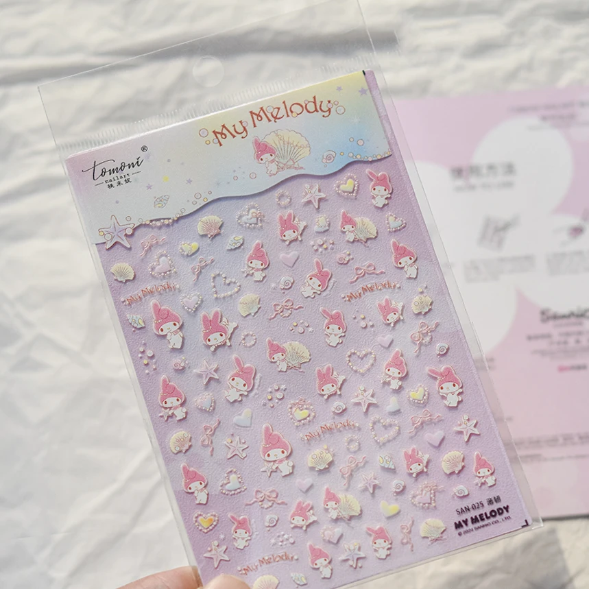 Naklejki na paznokcie 5D Authentic Sanrio Cartoon Hello Kitty Kuromi Cinnamoroll, wykwintne, luksusowe akcesoria na palce