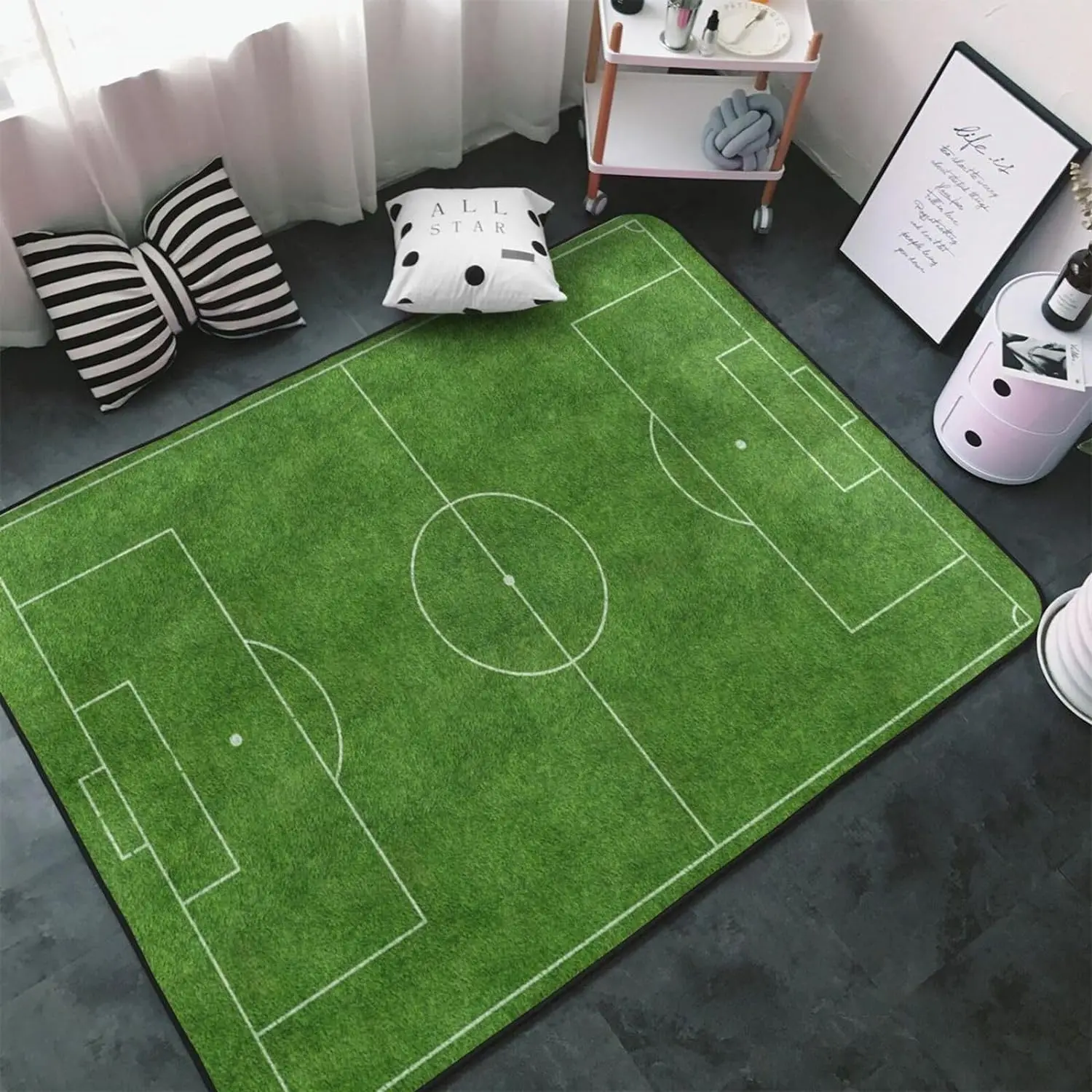 Soccer Sports Rug Football Field Patterned Living Room Area Rug Green Field Carpet Modern Non-Slip Decorative Floor Mat Gift