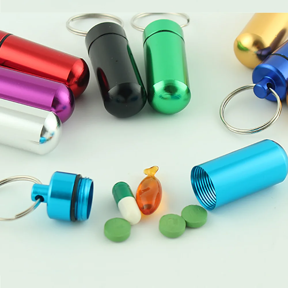 Kreativer Mini-Farbkodierter Outdoor Wasserdichter Aluminium-Pillen-Schlüsselanhänger Tragbarer Pillen-Organizer Langlebiger Aufbewahrungsbehälter – Detail 2