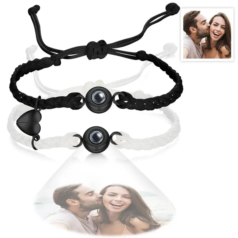 Pulsera con foto de proyección de pareja, brazalete trenzado de proyección de pareja personalizado, hebilla magnética de amor, regalos del Día de