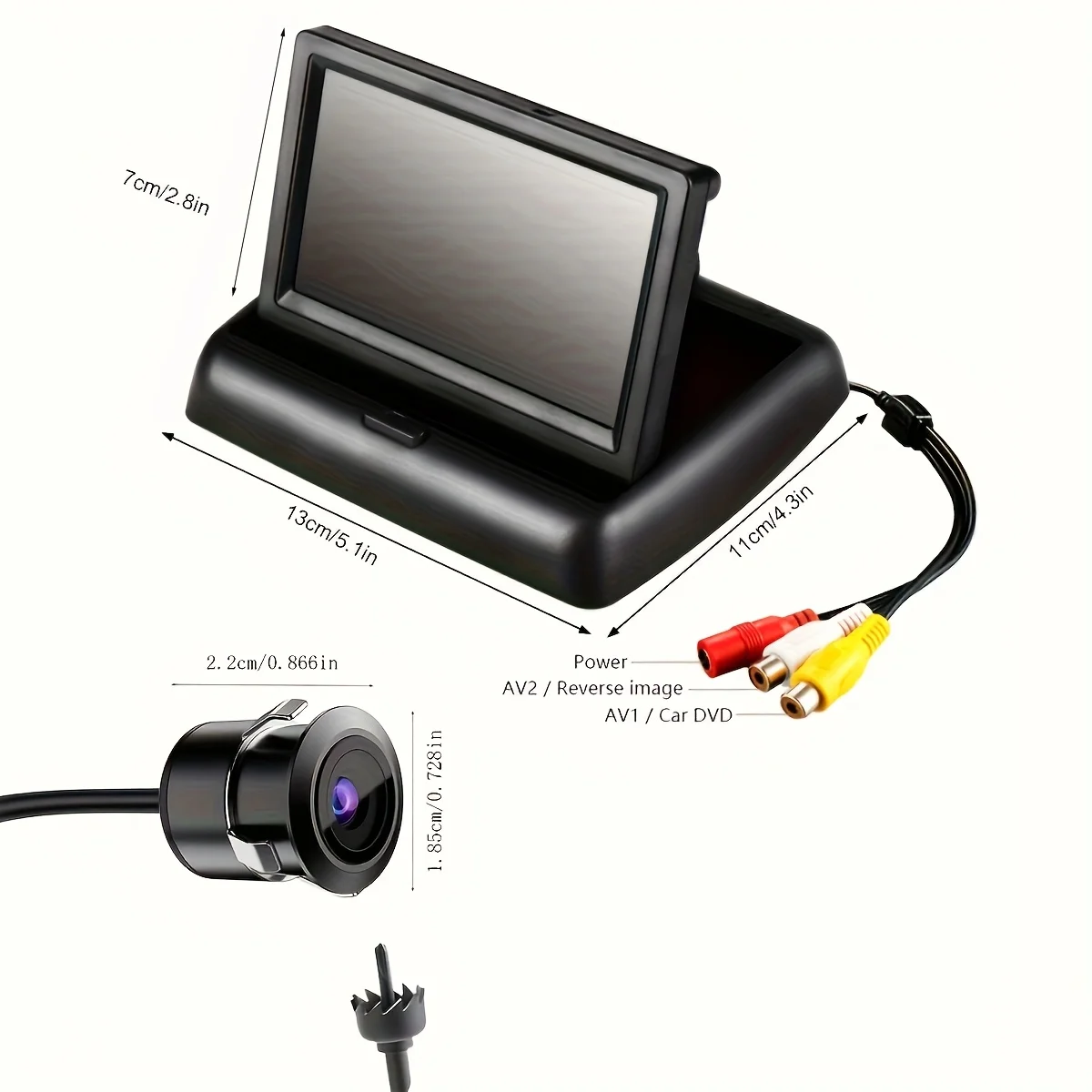 10.92cm Car Rear View Reverse Mirror Night Vision Parking System Backup Camera Kit No View Obstruction Folding Car Display