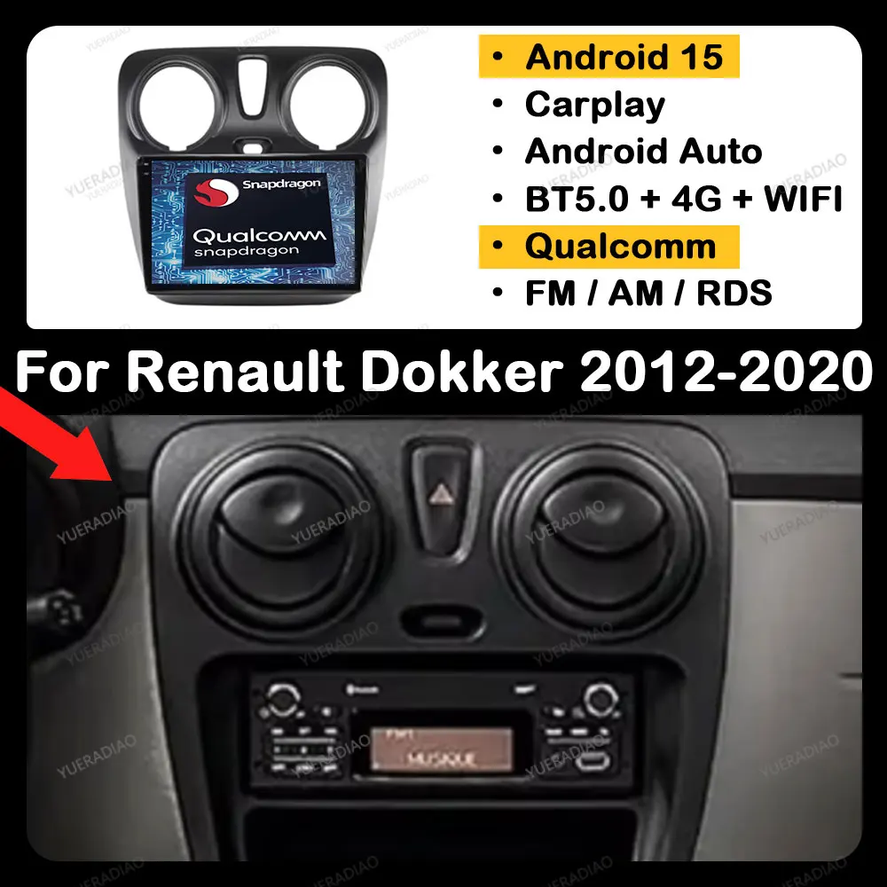 

Android 15 Car Radio For Renault Dokker Lodgy Dacia 2012 - 2020 QLED GPS NAVI Multimedia Stereo Video Player 2DIN 4G LTE 5G WIFI