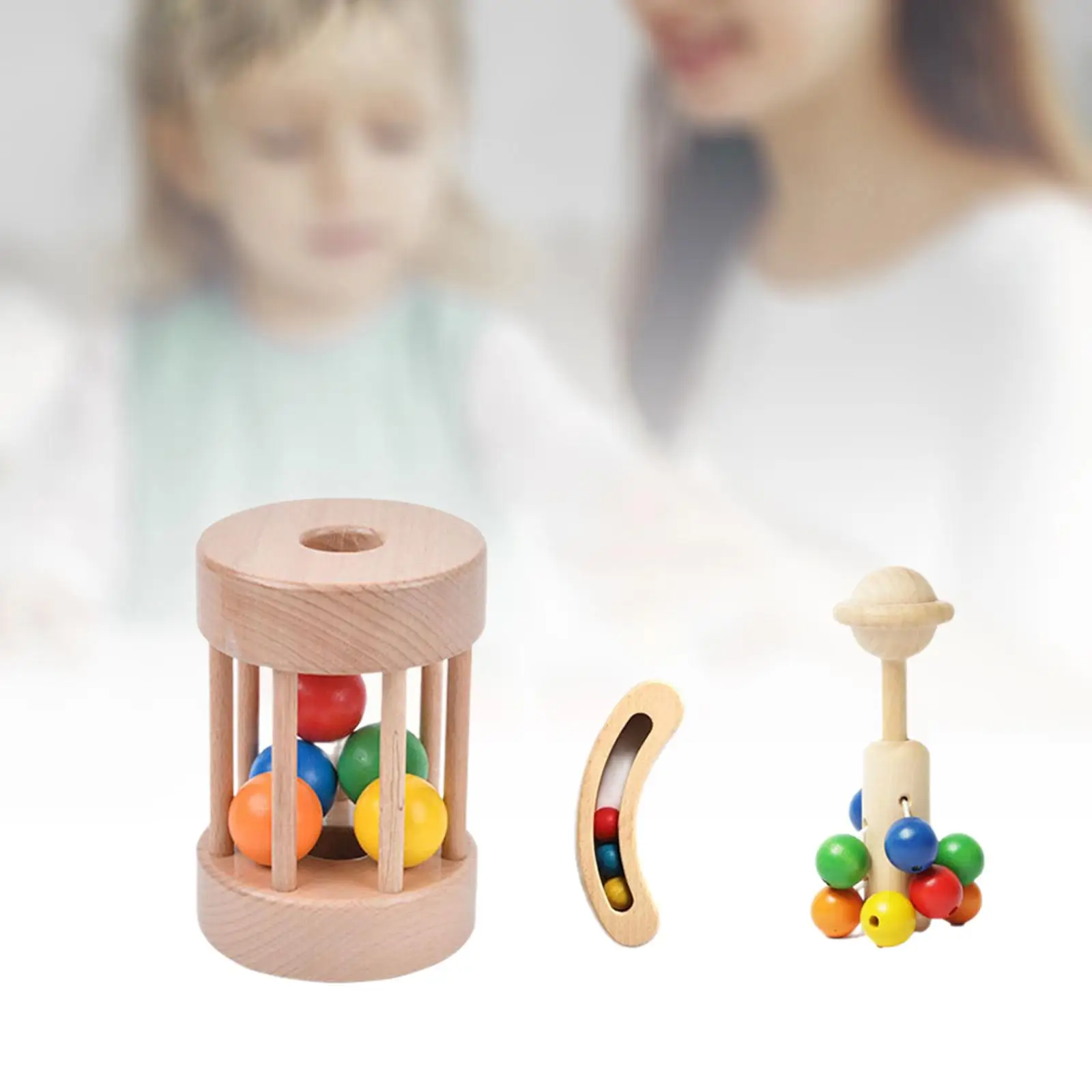 3x Wooden Rattles Toy Newborn Gifts Early Learning Montessori Wooden Baby Toy Set for Infant Age 6-12 Months Newborn Girls Boys