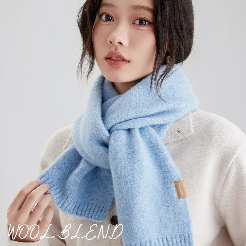 Solid Color Wool Scarf Women's Autumn and Winter Senior Sense Simple Fashion Versatile Thickened Warm Korean Version Knitted