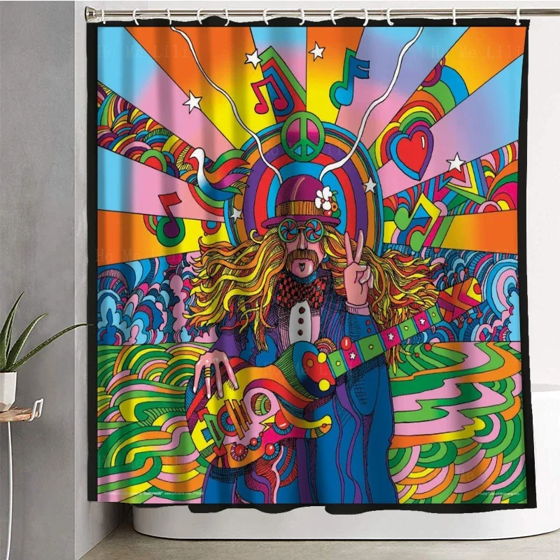 Psychedelic Hippie Star Man Musician Playing Guitar Pop Art Fabric Shower Curtain By Ho Me Lili For Bathroom Decor