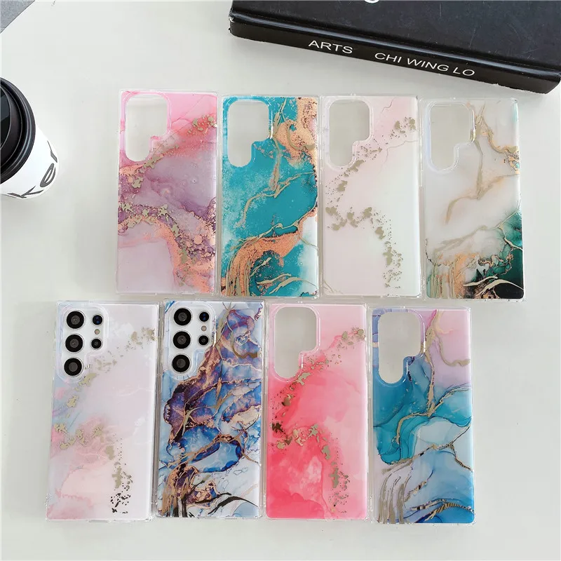 

Suitable for Samsung s25 ultra phone case marble pattern hot stamping s23 electroplated double-layer A54 cross-border phone case