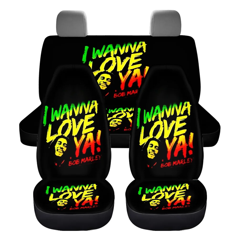 7Pcs Car Accessories Rock Band Singer Bob Marley Front Back Seat Cover Set Easy Installation Seatbelt Steering Wheel Covers New