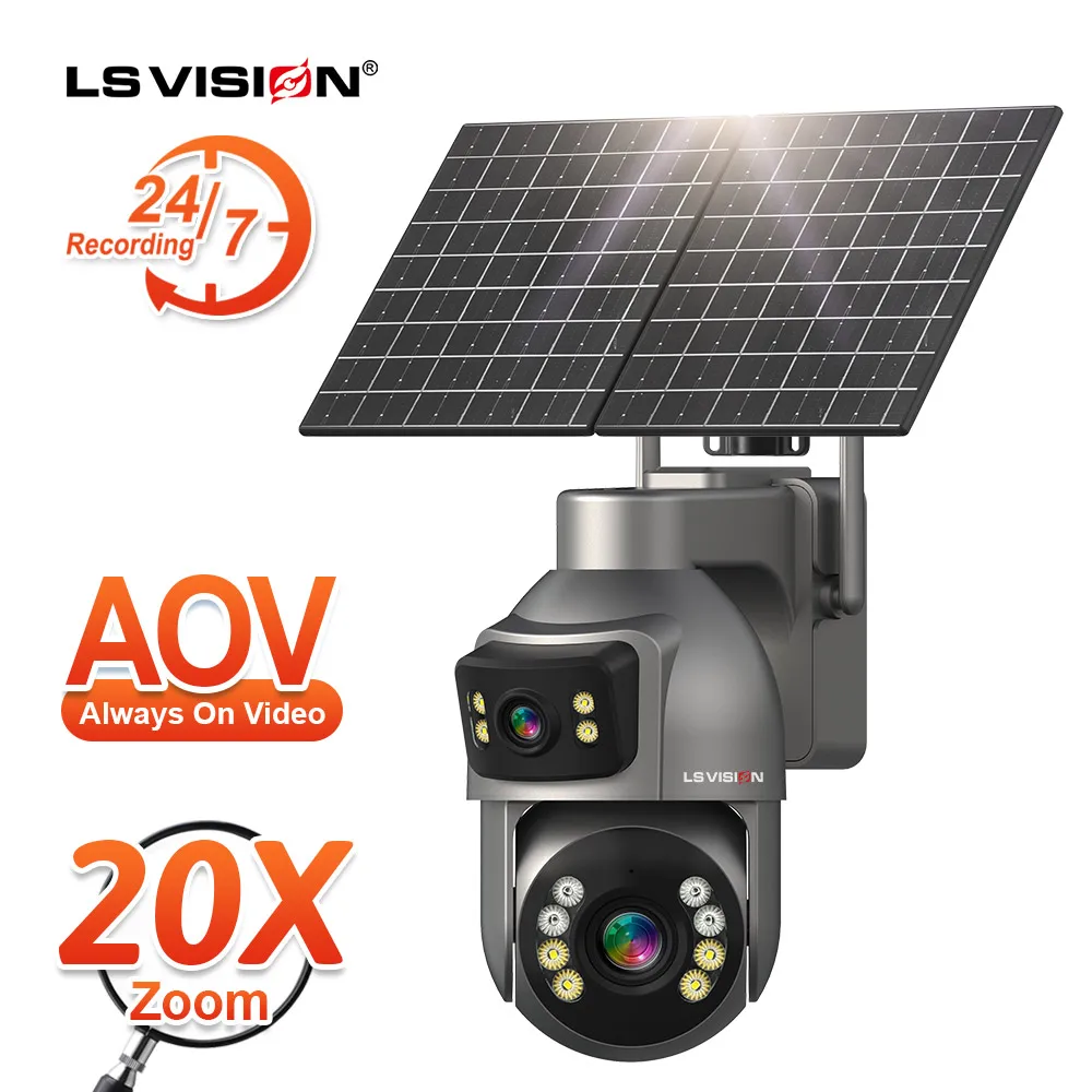 LS VISION 2K تعمل بالطاقة الشمسية كاميرا CCTV خارجية 4G WiFi اتجاهين الصوت للرؤية الليلية لأمن المنزل AOV كاميرا تعمل بالطاقة الشمسية