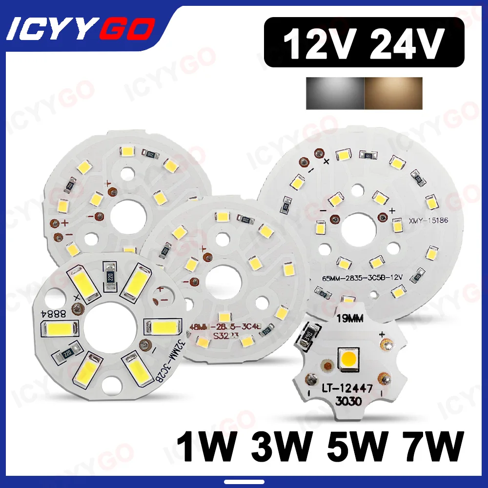 DC12V 24V LED Light Board 1W 3W 5W 7W SMD 2835 Lamp Beads Warm White Light PCB Light Board Suitable For DIY Downlight