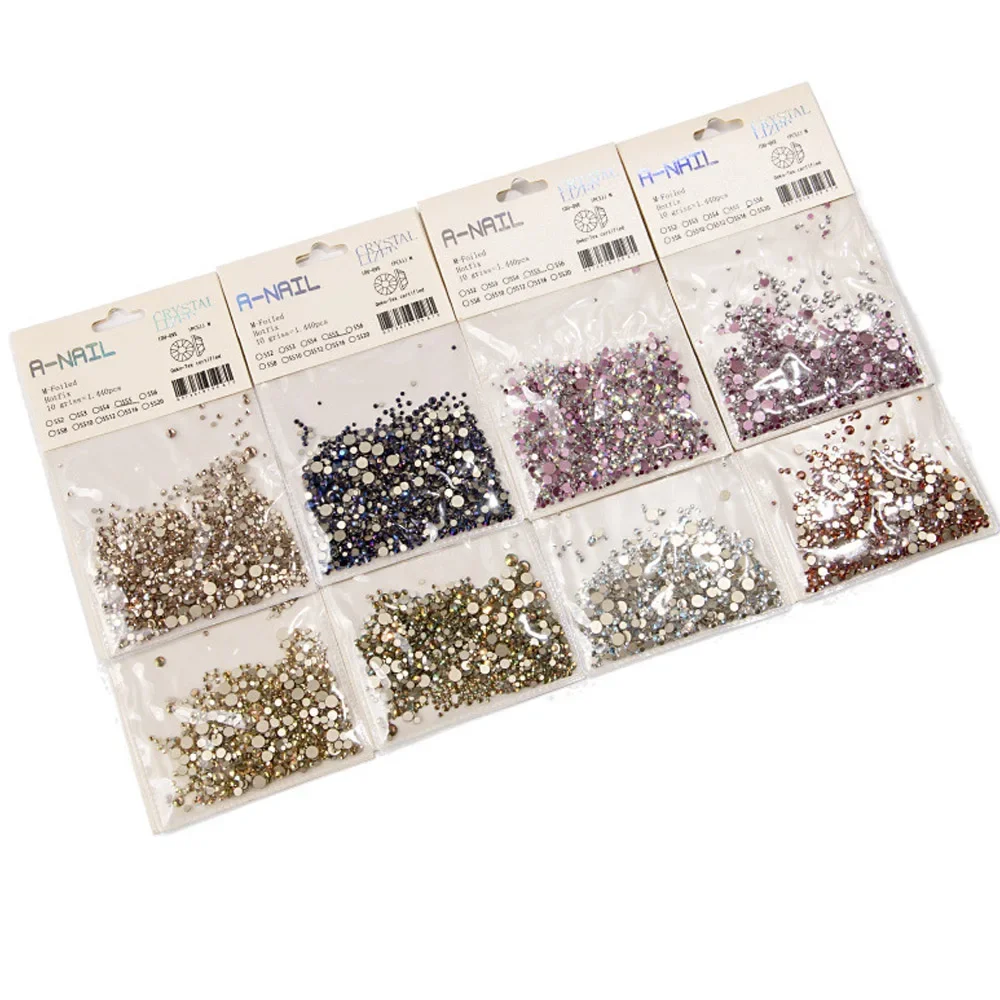 1440PCS Crystal Non Hotfix Rhinestones Mix Sizes Nail Art Decoration Gemstone