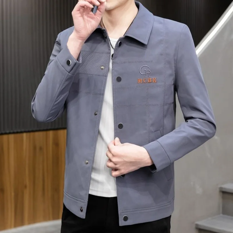 Fashion Lapel Button Spliced Pockets Embroidery Coats Men's Clothing 2023 Autumn New Oversized Casual Tops Loose Korean Jackets