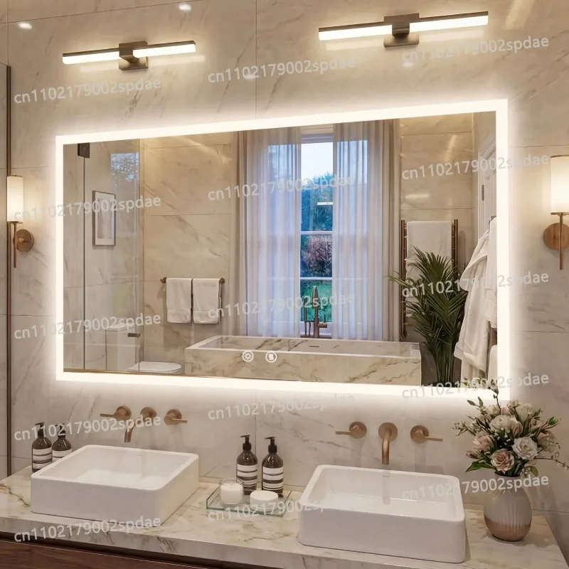 100 120CM Rectangular Frameless LED Bathroom Mirror Touch Control Anti-Fog Vanity Mirror with 3 Color Light Memory Function
