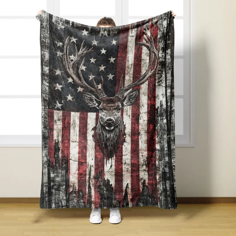 Cozy Deer Pattern Flannel Throw Blanket - Soft Warm & Skin-Friendly for Couch Bed Office and Travel - Versatile Gift Idea