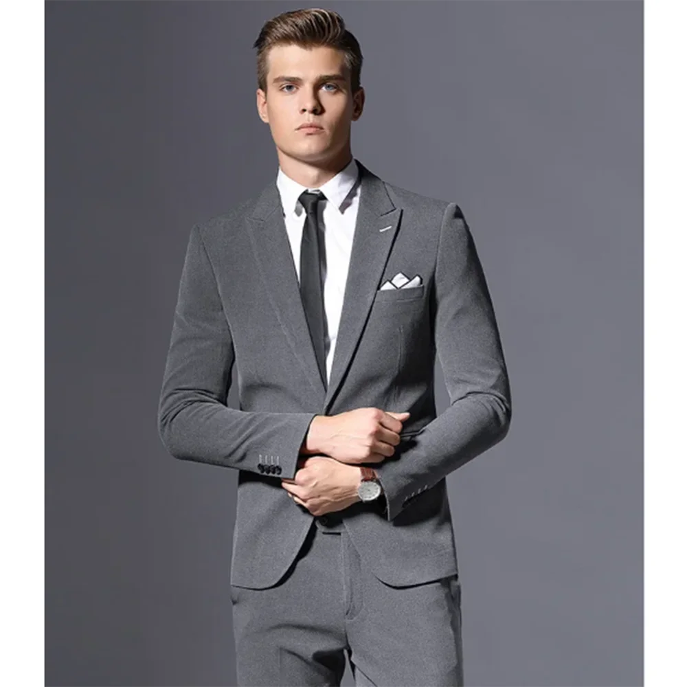 Fashion Chic Brown Gray Black Men Suit 3 Piece Jacket Vest Pants Single Breasted Peak Lapel Business Gentleman Traje De Hombre