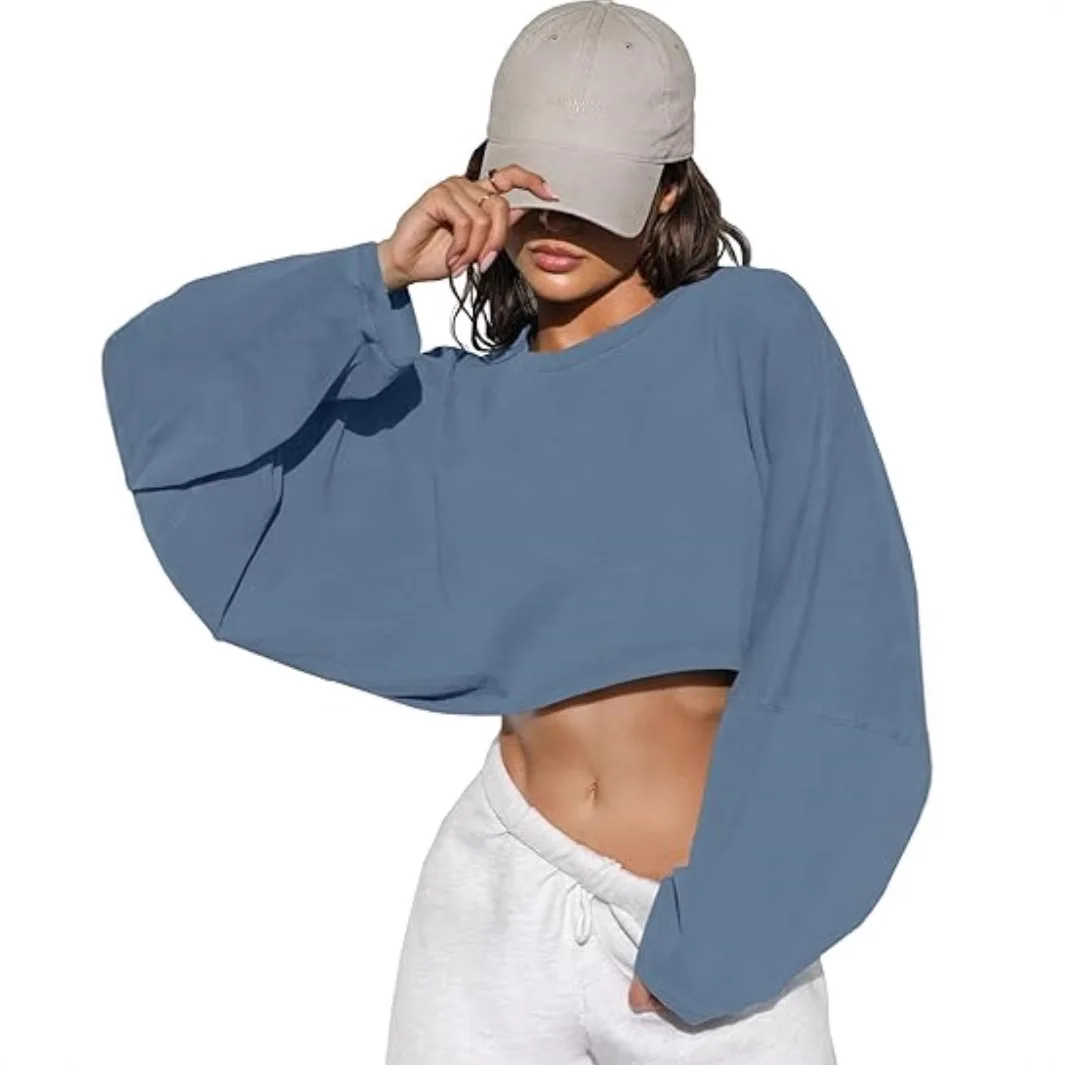 Felpa girocollo stile T-shirt sportiva a maniche corte da donna con strato base Top in maglia Top a maniche lunghe vestibilità ampia - Alla moda