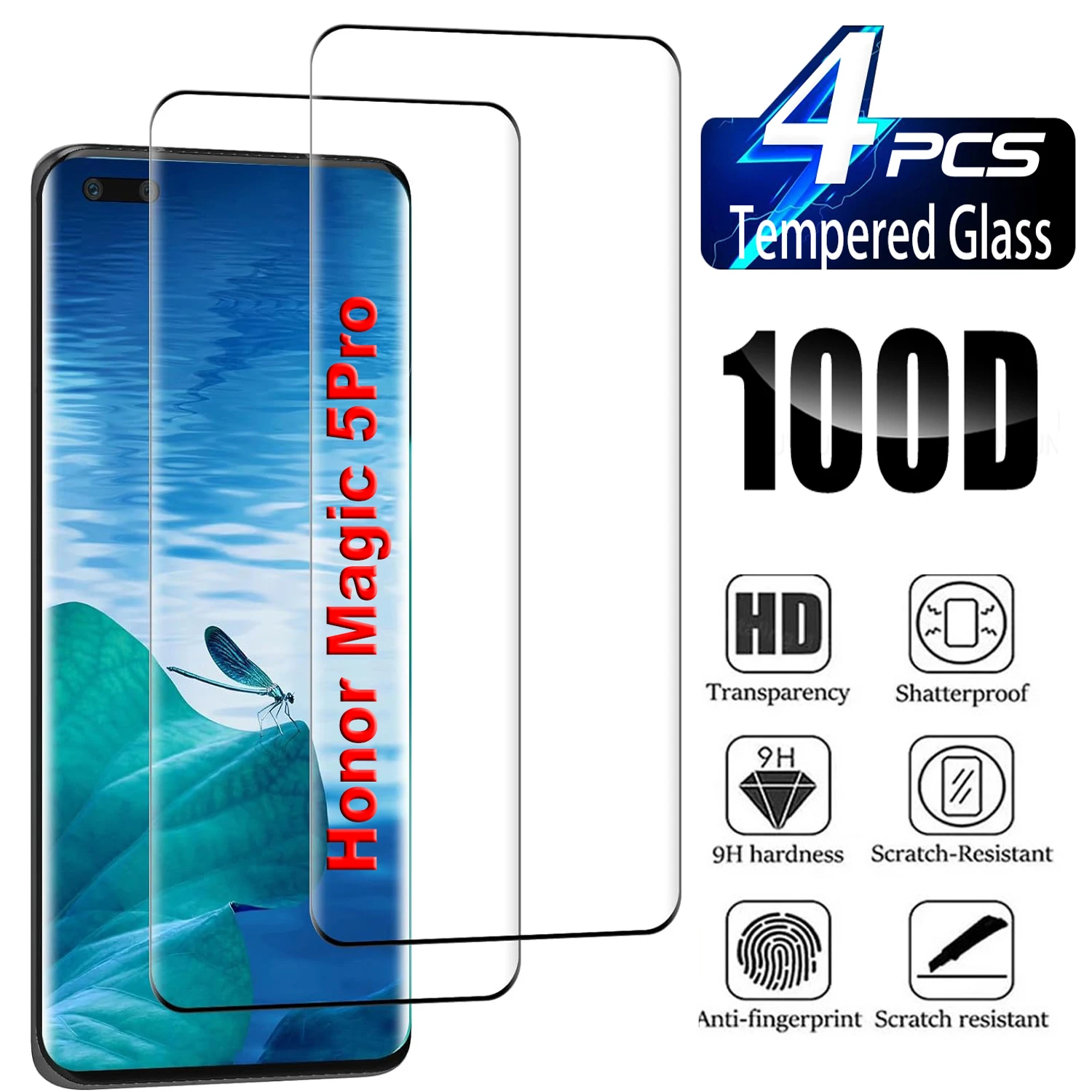 9H Curved Four Sides Glue Tempered Glass For Huawei Honor Magic 5 Pro 2/4Pcs HD Screen Protector