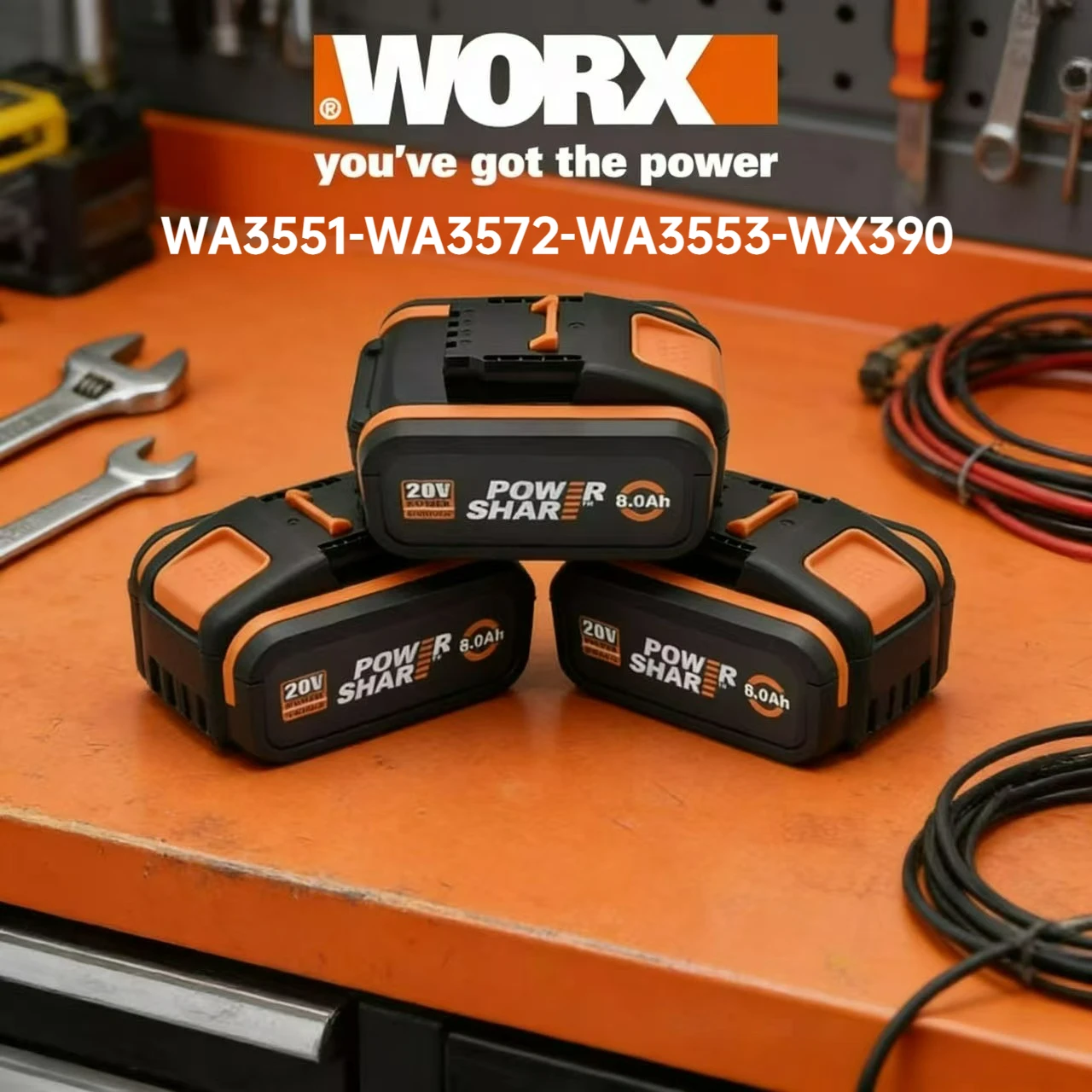 

100% Original Worx 20V 8.0Ah Lithium battery Rechargeable WA3553 WA3551 WA3553.1 WA3570 for All WORX Electric and Garden Tools