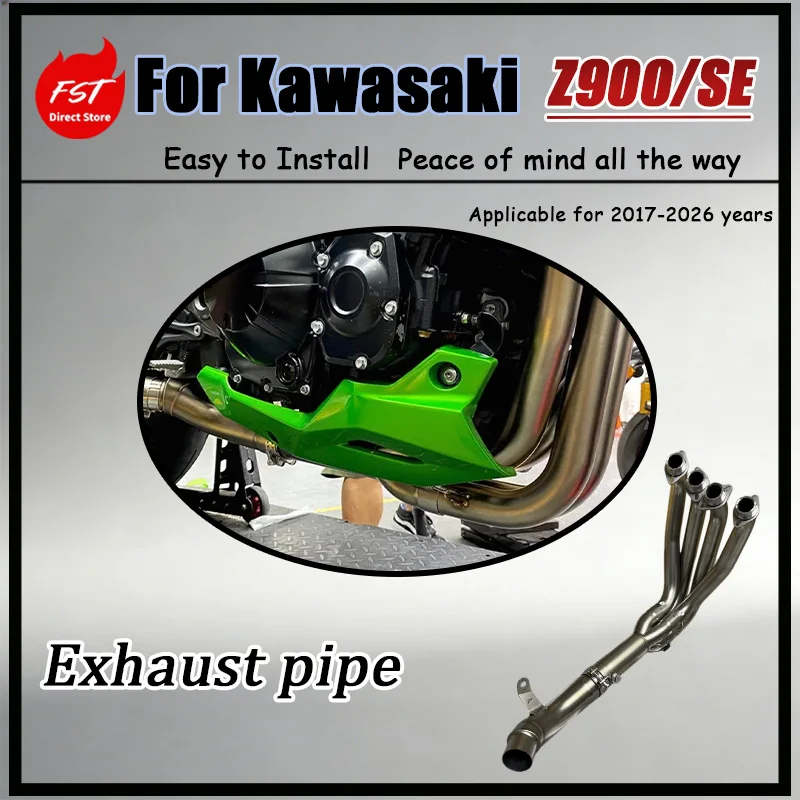 For Kawasaki Z900 Z900SE 2017-2026 Front Exhaust System with Factory Heat Shield Mounting Points No Cutting Or Grinding Required
