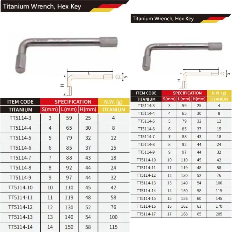 مفتاح ربط سداسي من التيتانيوم غير المغناطيسي المقاوم للتآكل #3