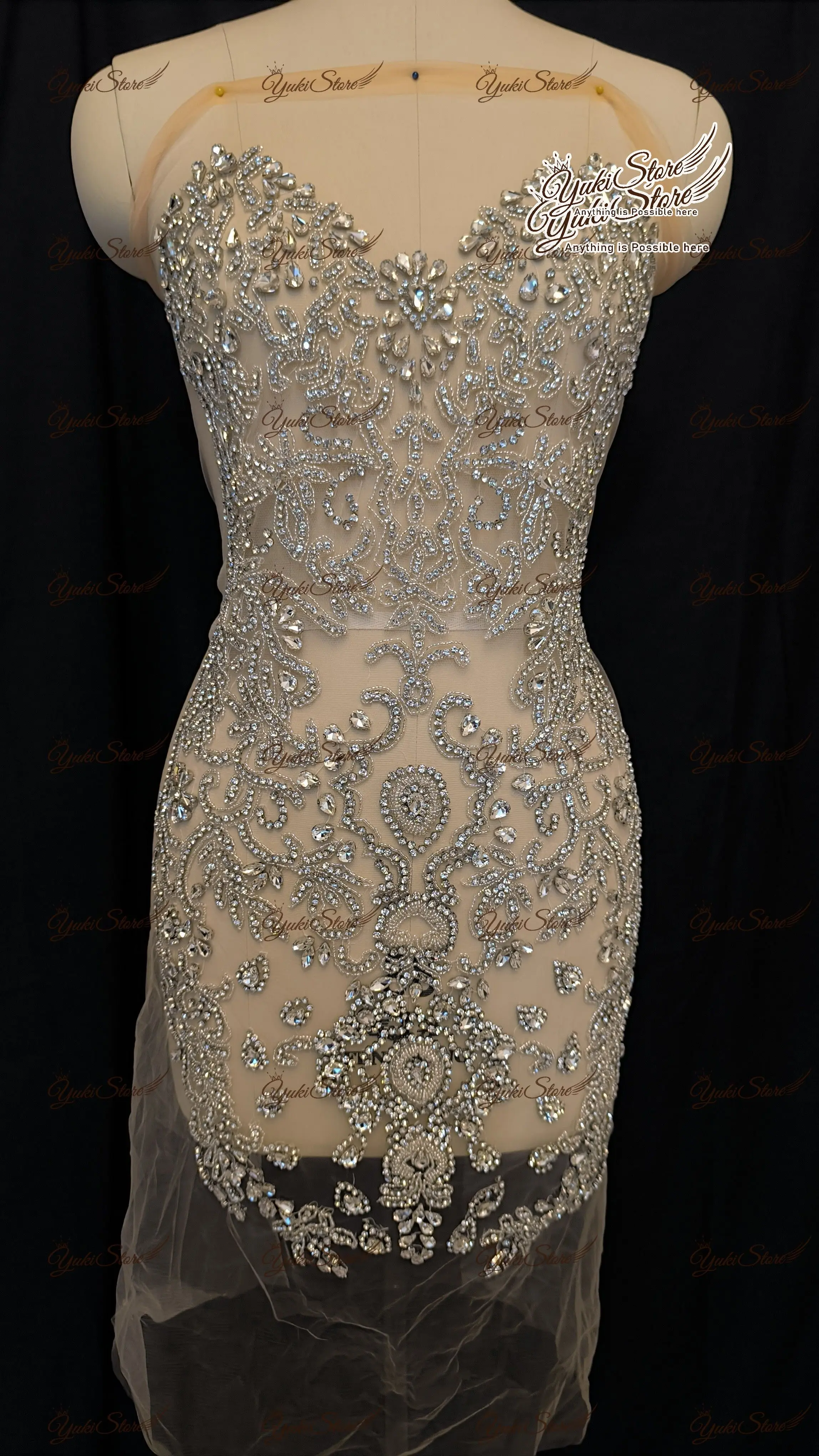 Handmade Full glass stone Wedding Dress Bodice Sexy Stone Beaded Rhinestone Mesh Lace Applique Bodice JY078 2024Silver