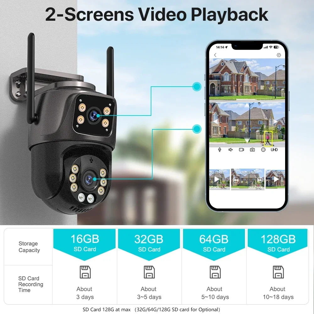 Xiaomi 4K 8MP HD WiFi กล้องกลางแจ้ง 4MP Dual เลนส์ Dual หน้าจอ AI การติดตามอัตโนมัติกล้อง IP กล้องวงจรปิดการเฝ้าระวังวิดีโอ p2P iCSee