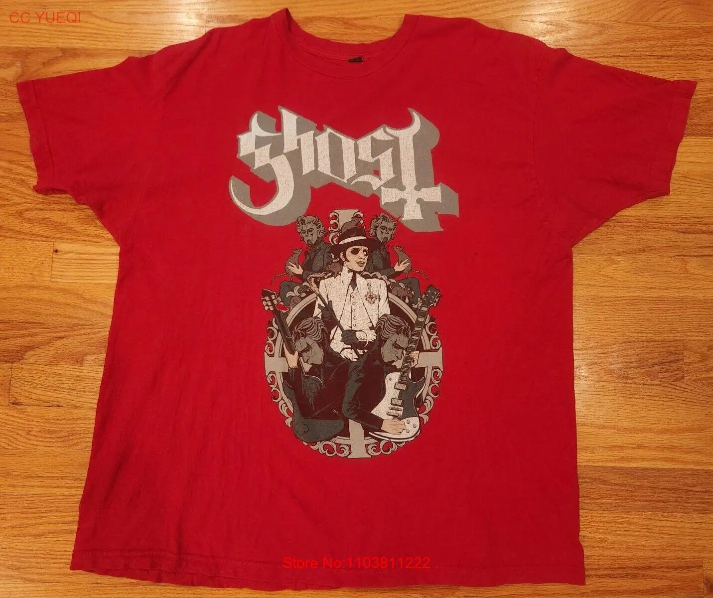 Рубашка Ghost 2018 Tobias Forge, бывшая в употреблении Loma Vista Papa emerята с отверстием