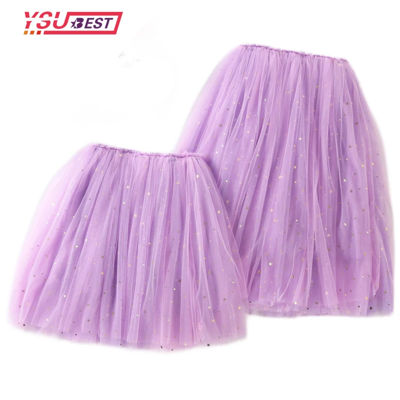 Girls Skirts Cotton Lace Kids Princes Tutu Skirt Solid Children\'s Stars Skirt Ball Gown Summer Clothes Purple Sequin Tutu Party