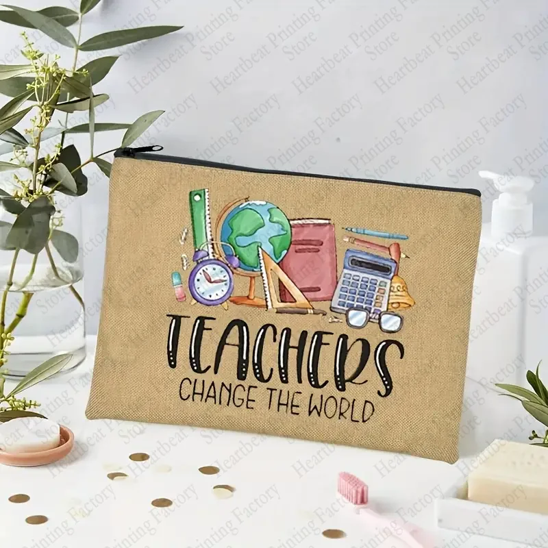 Teacher Change The World Print Makeup Bag Best Graduation Gift for Teachers Back To School Teacher Gift Women Man Pencil Case