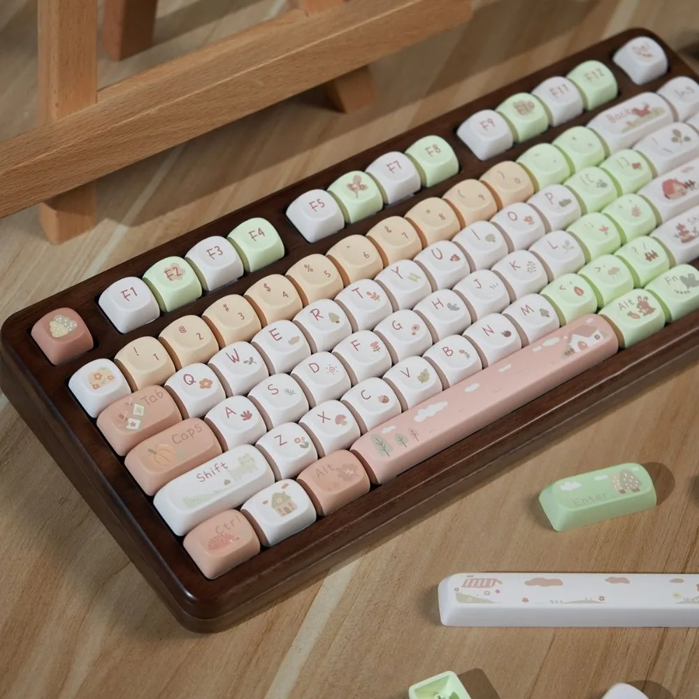 

Forest Hut Theme, Keyboard Keycap Set PBT MOA Small Full Set, Retro, Keycaps for 21/61/87/104/108 Mechanical Keyboards