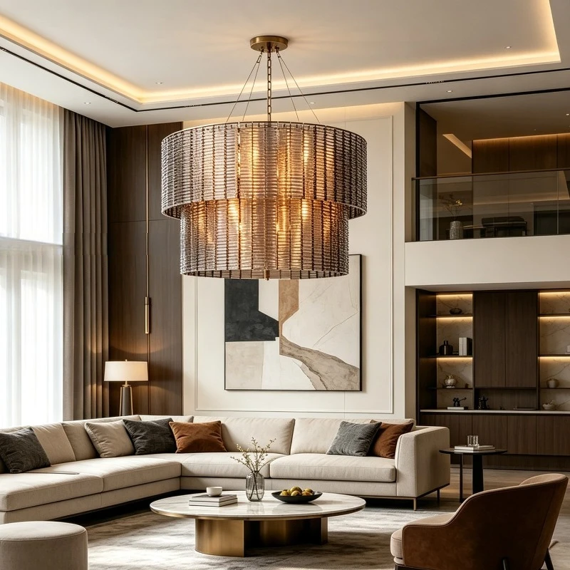 Round Crystal Glass Chandelier, Antique Chandelier 2-Tier Glass Murano Ceiling Chandeliers for Bedroom Living Dining Room Foyer