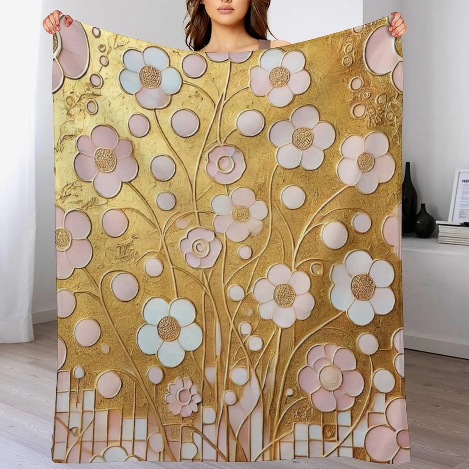 

Gustav Klimt Flowers and Gold Throw Blanket Hair Large Luxury St heavy to sleep Blankets