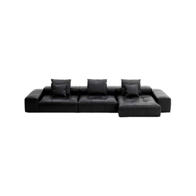

Italian minimalist pixel sofa top layer leather sofa black module combination living room high-end straight row leather art sofa