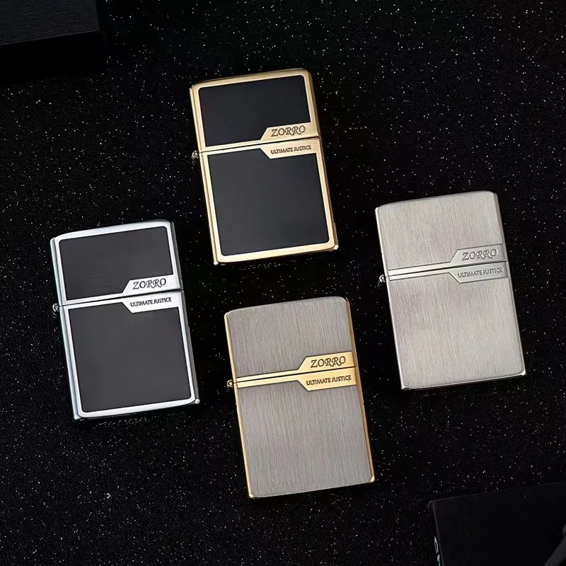 ZORRO Kerosine Lighter Original Copper Plate Gold Wire Drawing Retro Grinding Wheel Ignition Windproof Lighters Smoking Gadgets