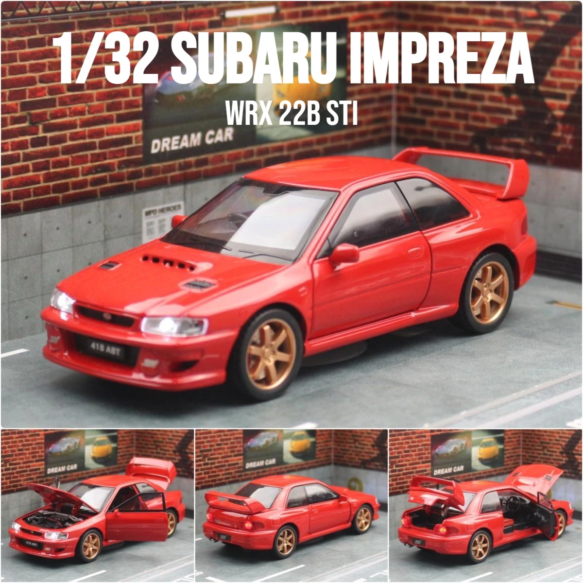 1/32 Subaru Impreza WRX 22B STI JDM Toy Car Model Diecast Metal