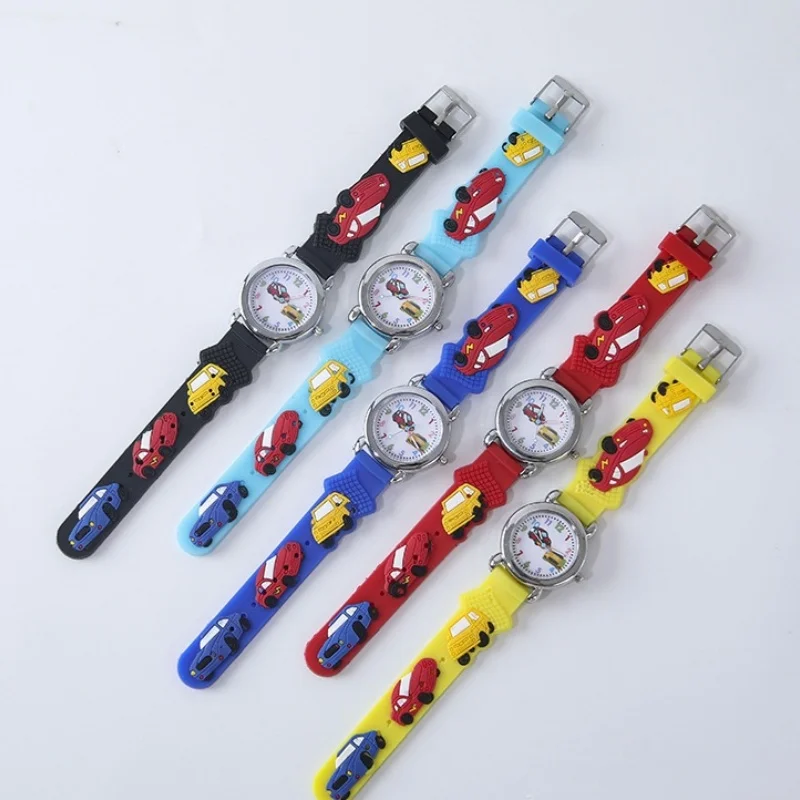 Fashion Color Cartoon Car Children's Watch Primary School Boy Children's Watch 3D Silicone Strap Gift